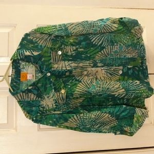 Ruby rd womens top shirt plus size 16w green blue tropical shacket